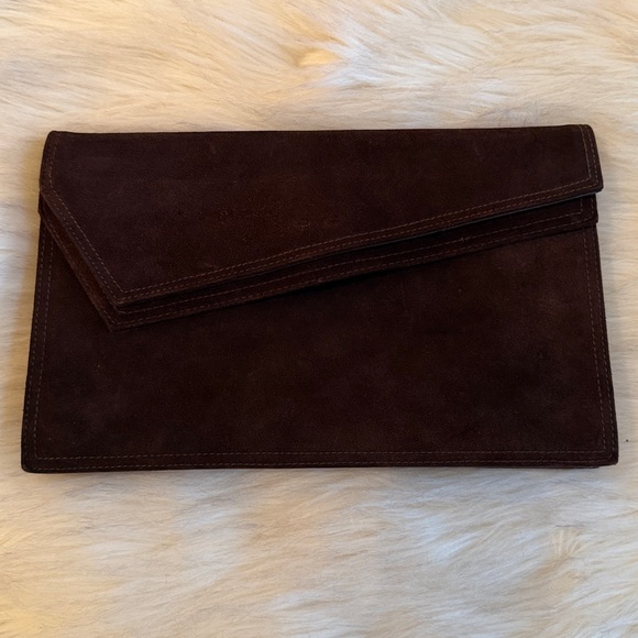 Vintage Saks Fifth Avenue Brown Suede Clutch Italy - Picture 2 of 12